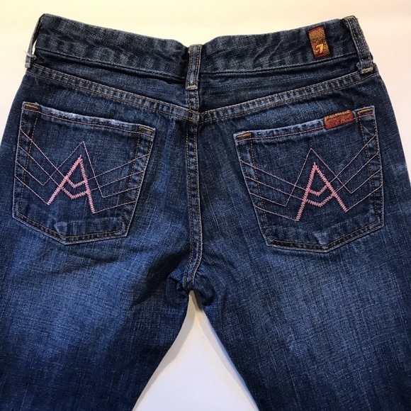 7FAMK "A" Pocket Low Rise Flare Jeans Dark Blue Womens Size 27 30" Waist - Picture 3 of 7